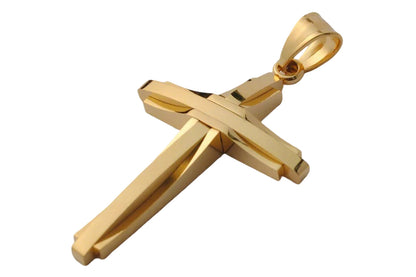 Crucifix Pendant Necklace Titanium Steel Unisex Chain -Gold