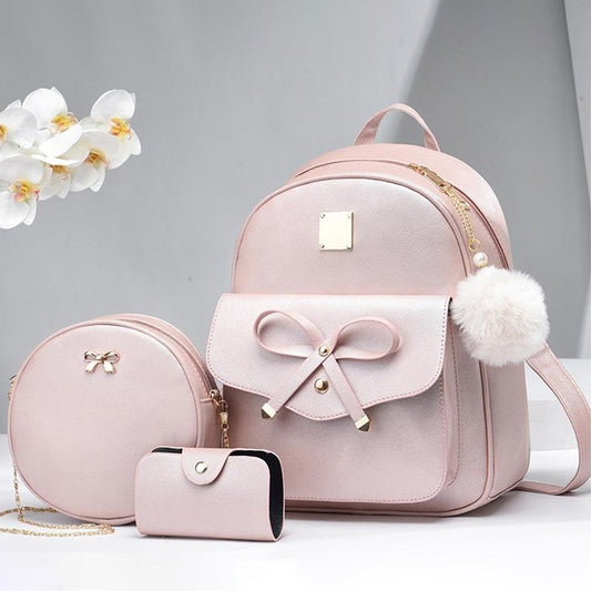 3 Pcs Set PU Bags Backpack Purse Sling Bag for Women Pink