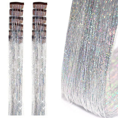 12-Piece Hair Tinsel Clip Kit Sparkly Fairy Hair Extensions for Glamorous Styling Silver