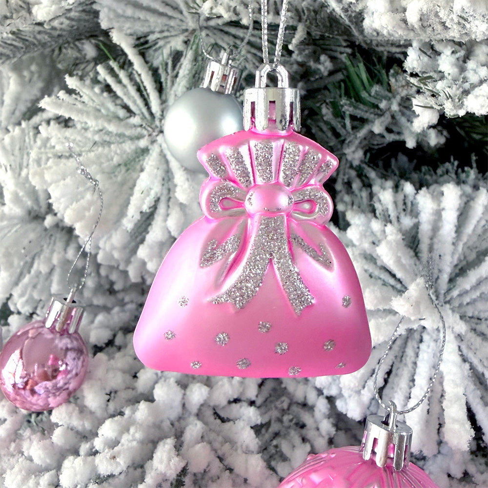 60 Piece Christmas Donut Santa Gnome Ball Hanging Ornament Set - Pink