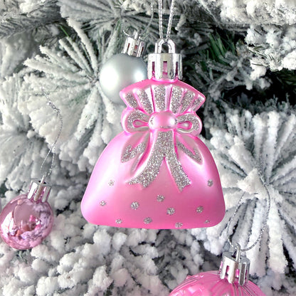 60 Piece Christmas Donut Santa Gnome Ball Hanging Ornament Set - Pink