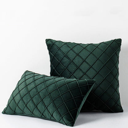Velvet Rhombus Pleated Cushion Cover for Sofa Bedroom and Window Seat - Green