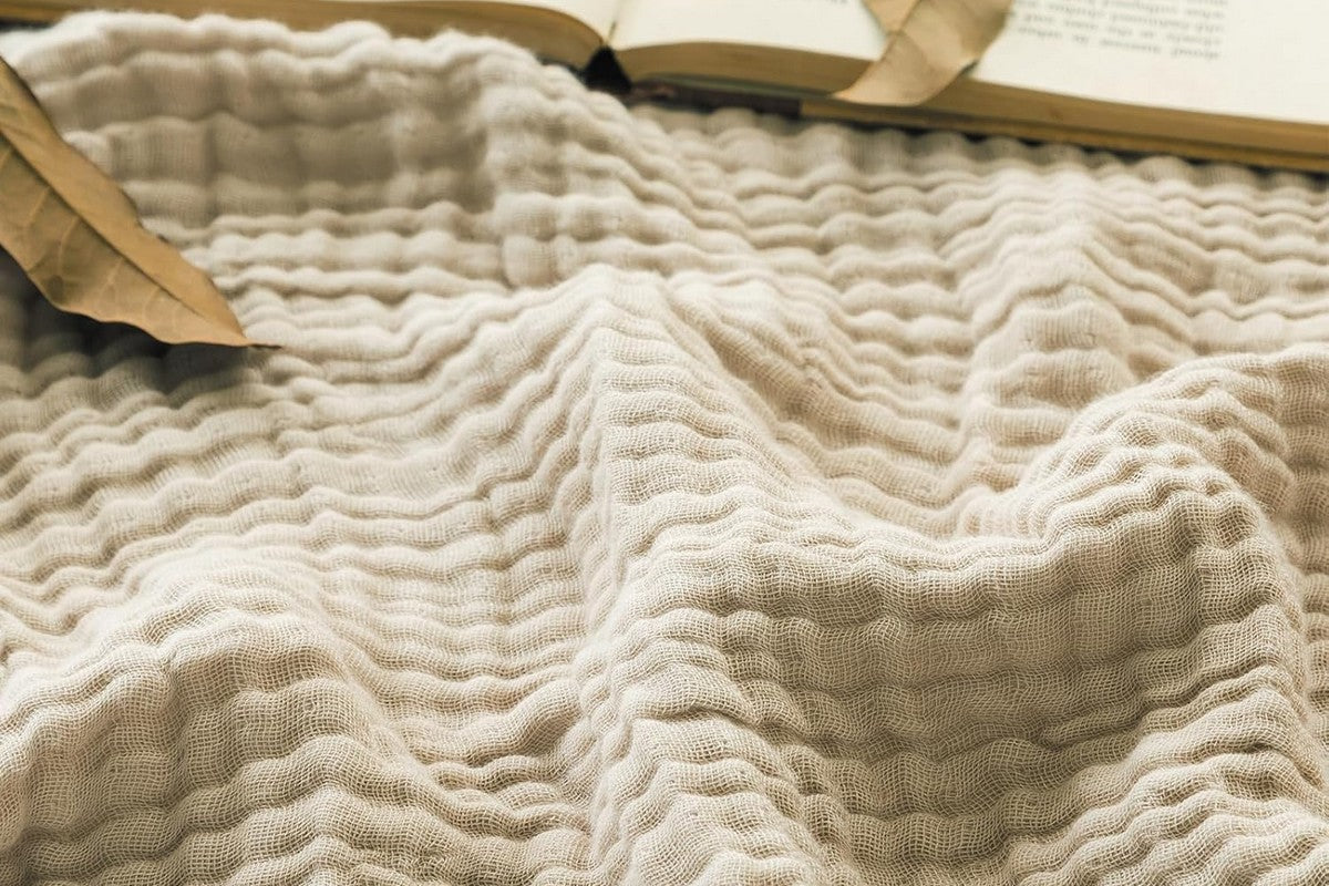 Cotton Muslin Blanket Breathable Soft Muslin Throw Blanket for Adults -Beige