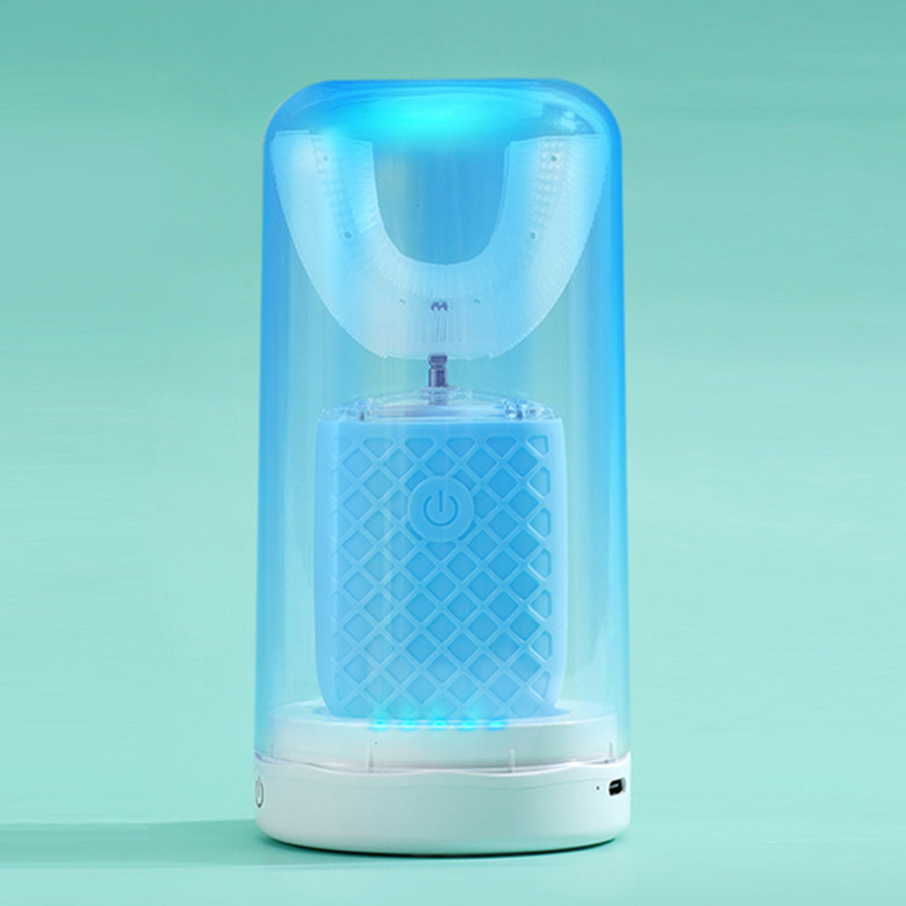 U-Shaped Automatic Electric Toothbrush ¨C With Built-In Sanitizing Cup Sky Blue