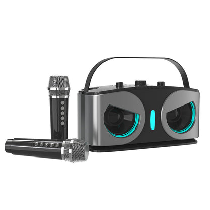 Wireless Bluetooth Karaoke Speaker with 2 Microphone Home KTV Set Grey