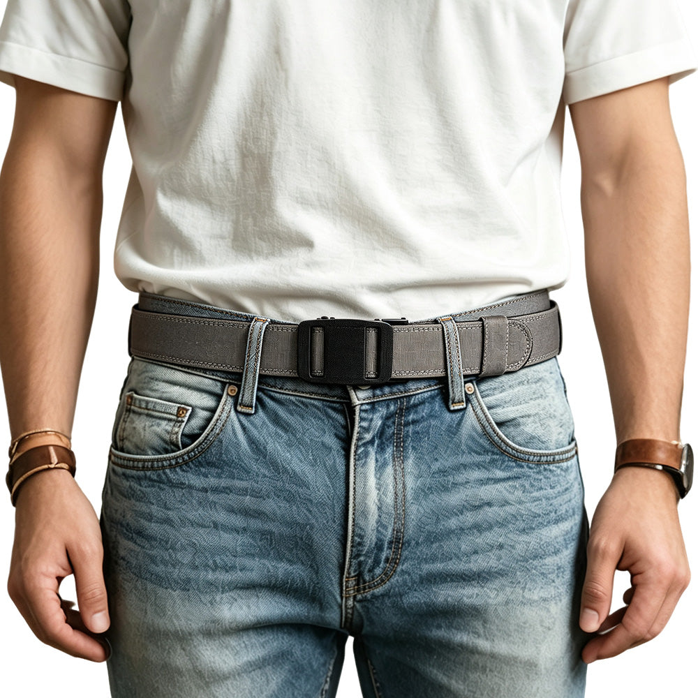 Double Layer Thickened Tactical Belt with Automatic Buckle - Grey