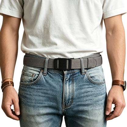 Double Layer Thickened Tactical Belt with Automatic Buckle - Grey