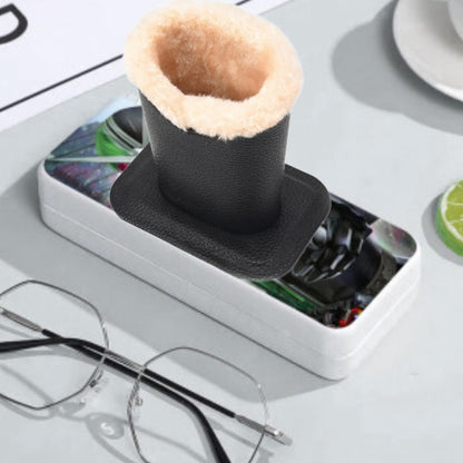 Soft Plush Lined Eyeglasses Desk Holder PU Leather Glasses Display Stand With Base-Black