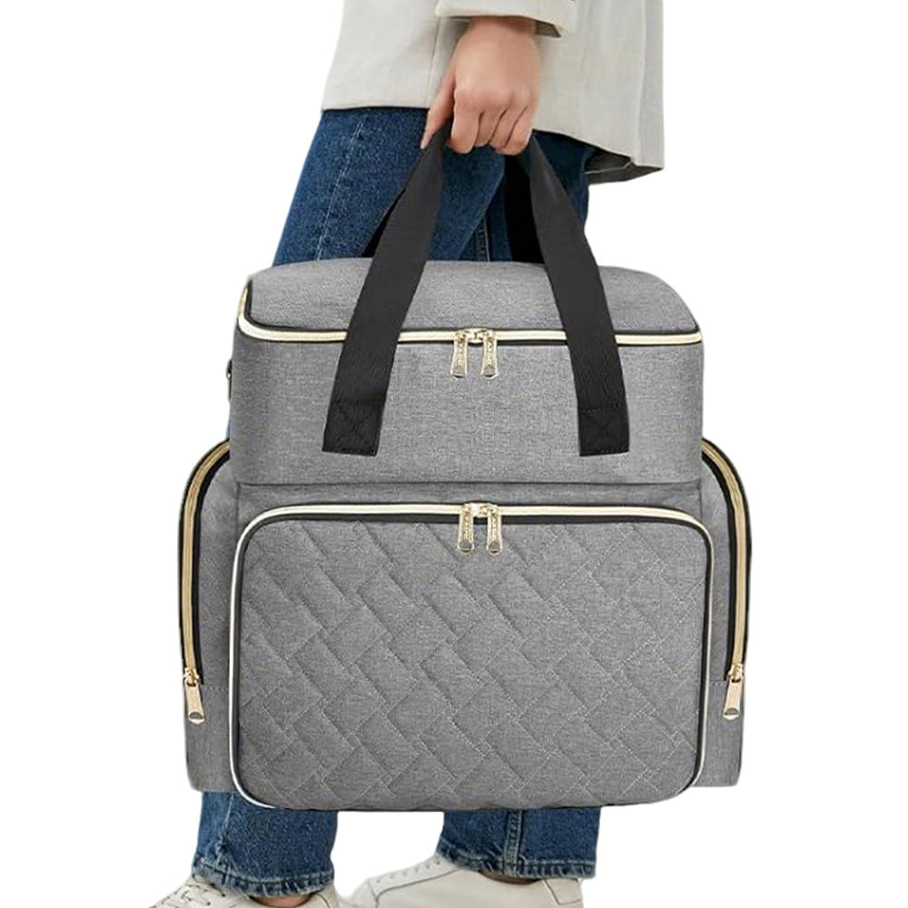 Double Layer Portable Nail Polish Organizer Bag with Removable Pouches-Grey