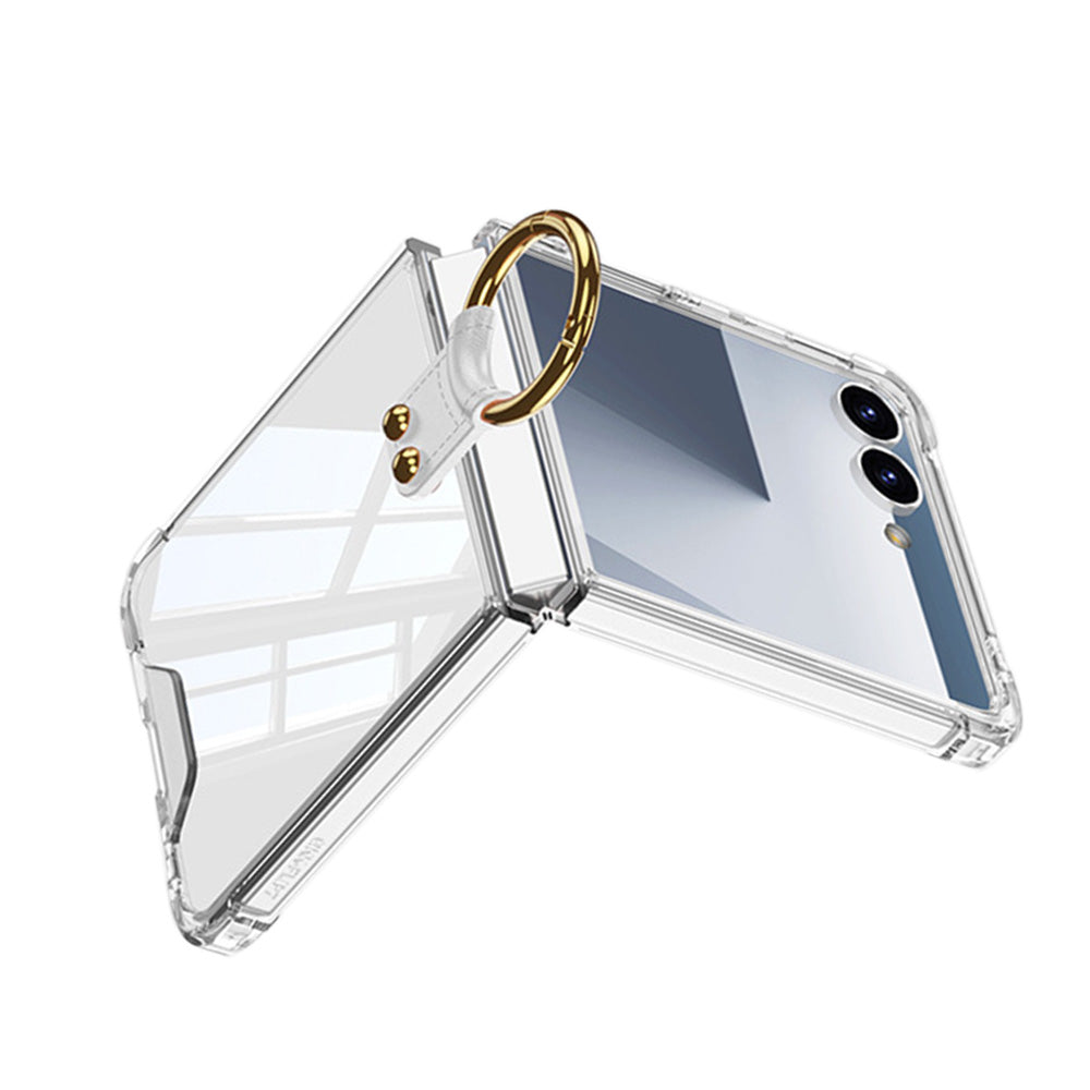 Transparent Case with Ring Holder Tempered Glass Protector for Samsung Galaxy Z Flip8 Clear