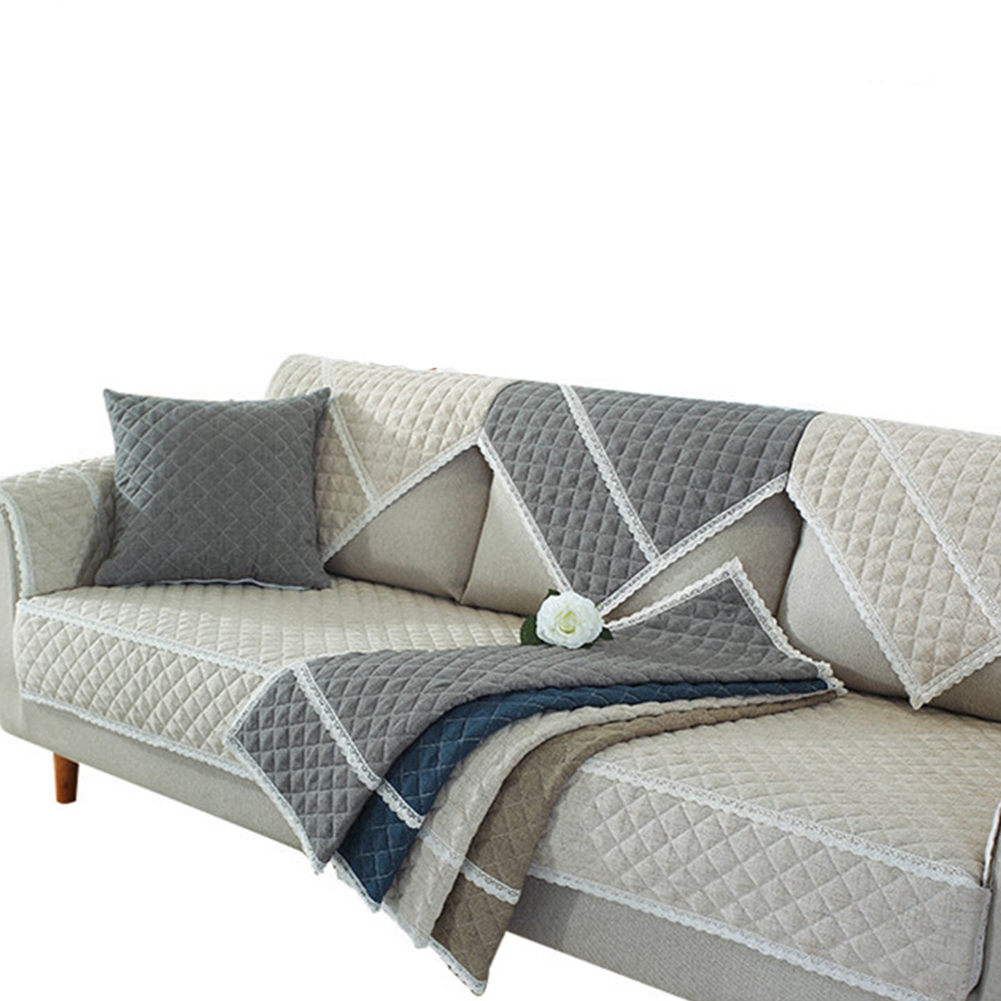 Soft Sofa Cover Quilted Sectional Couch Covers -Beige