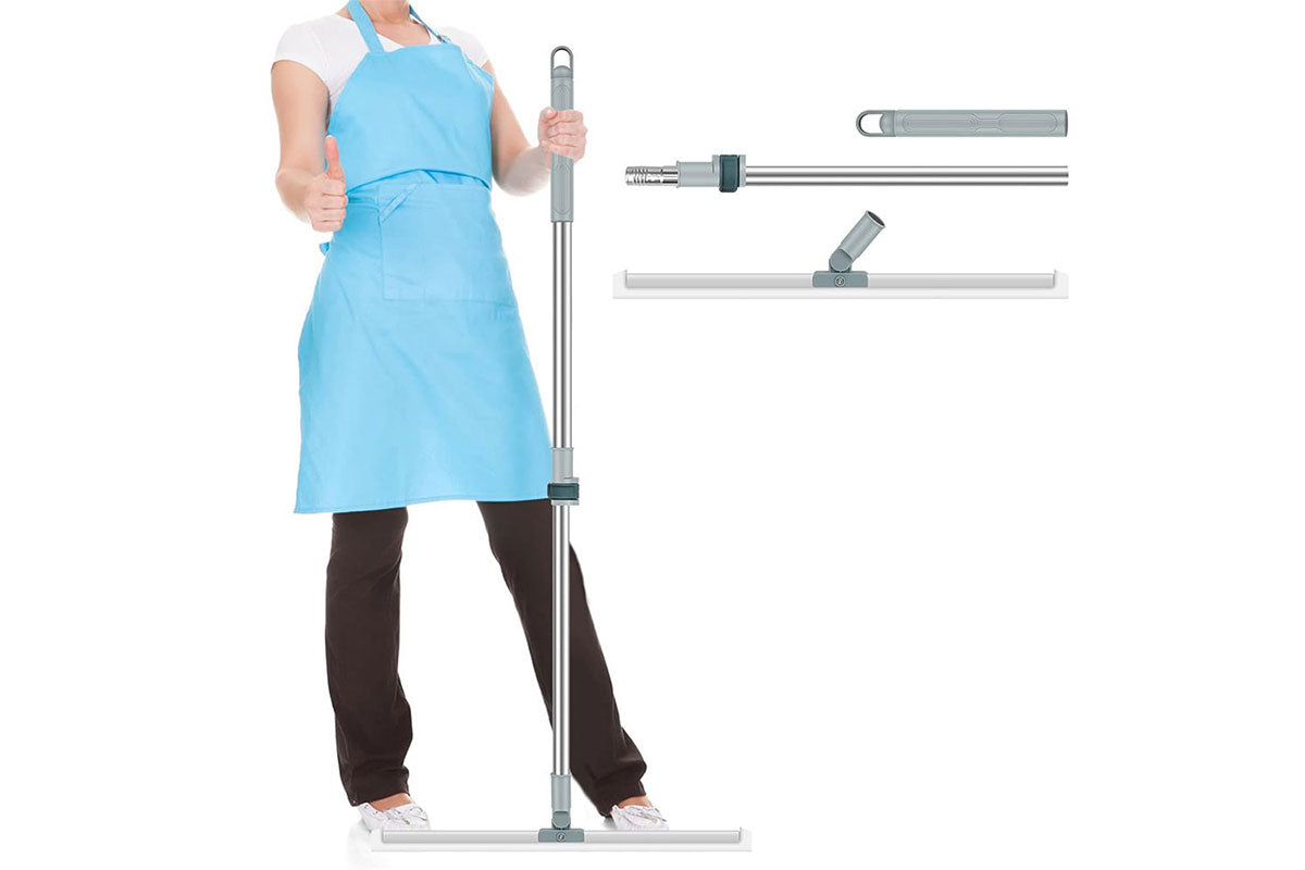 Floor Squeegee with Adjustable Long Handle 50cm Silicone Floor Brush Scrub Broom Scrubber-Squeegee Head and Separate rubber strip