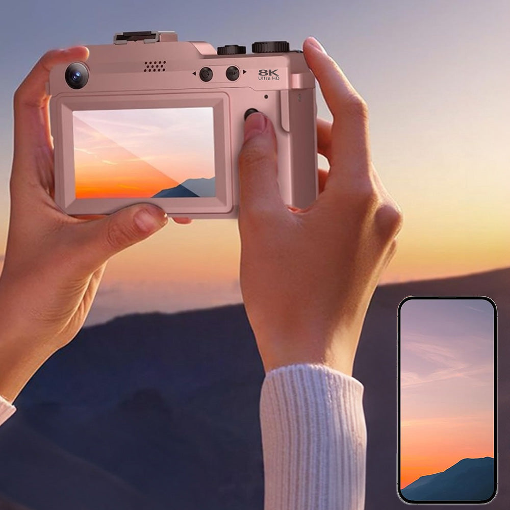 8K Digital Camera 18X Zoom Dual Lens Camera-Pink
