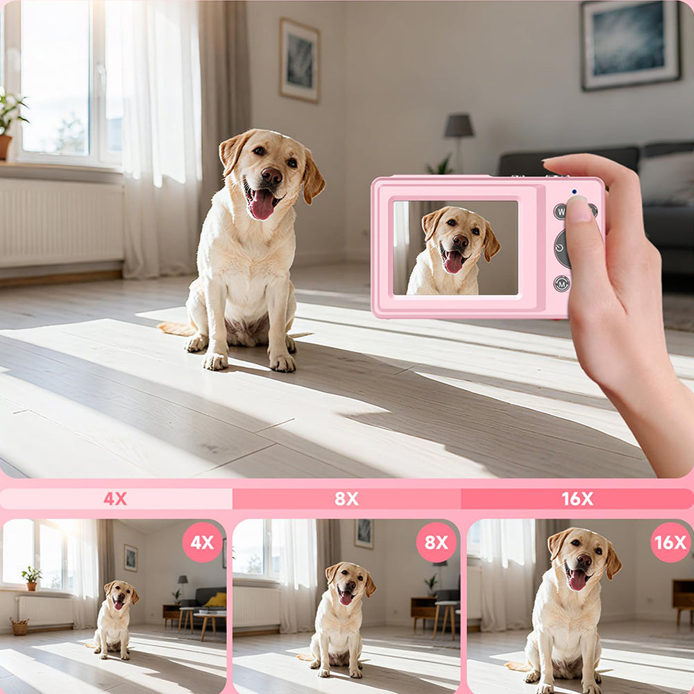 4K Digital Camera Dual Screen Selfie Camera for Vlogging - Pink
