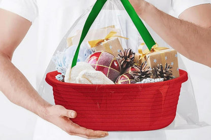 Gift Basket With Gift Bag And Ribbons Woven Storage Basket With Handle-Red