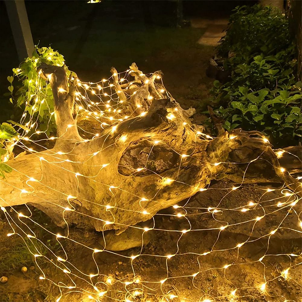 Net Lights Solar Power LED String Lights Christmas Mesh Light for Outdoor Bedroom Decoration-Yellow