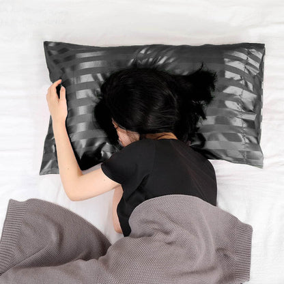 51x76cm Smooth Satin Pillowcase Solid Color Soft Bedding Pillow Cover Black