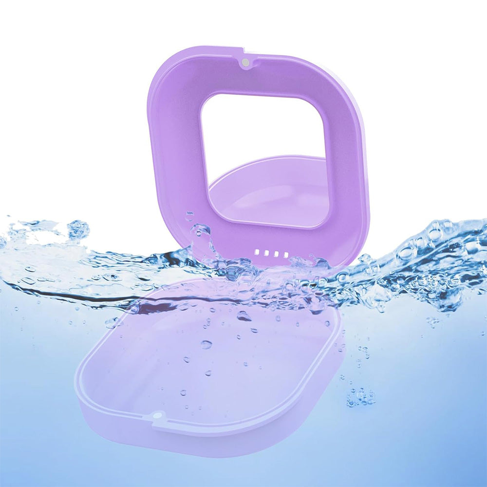 Retainer Case with Mirror and Retainer Removal Tool Mouth Guard Storage Box-Purple