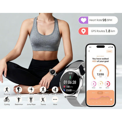 Smart Watch for Women Waterproof Smartwatch 100+ Sports Fitness Tracker Watch-Silver