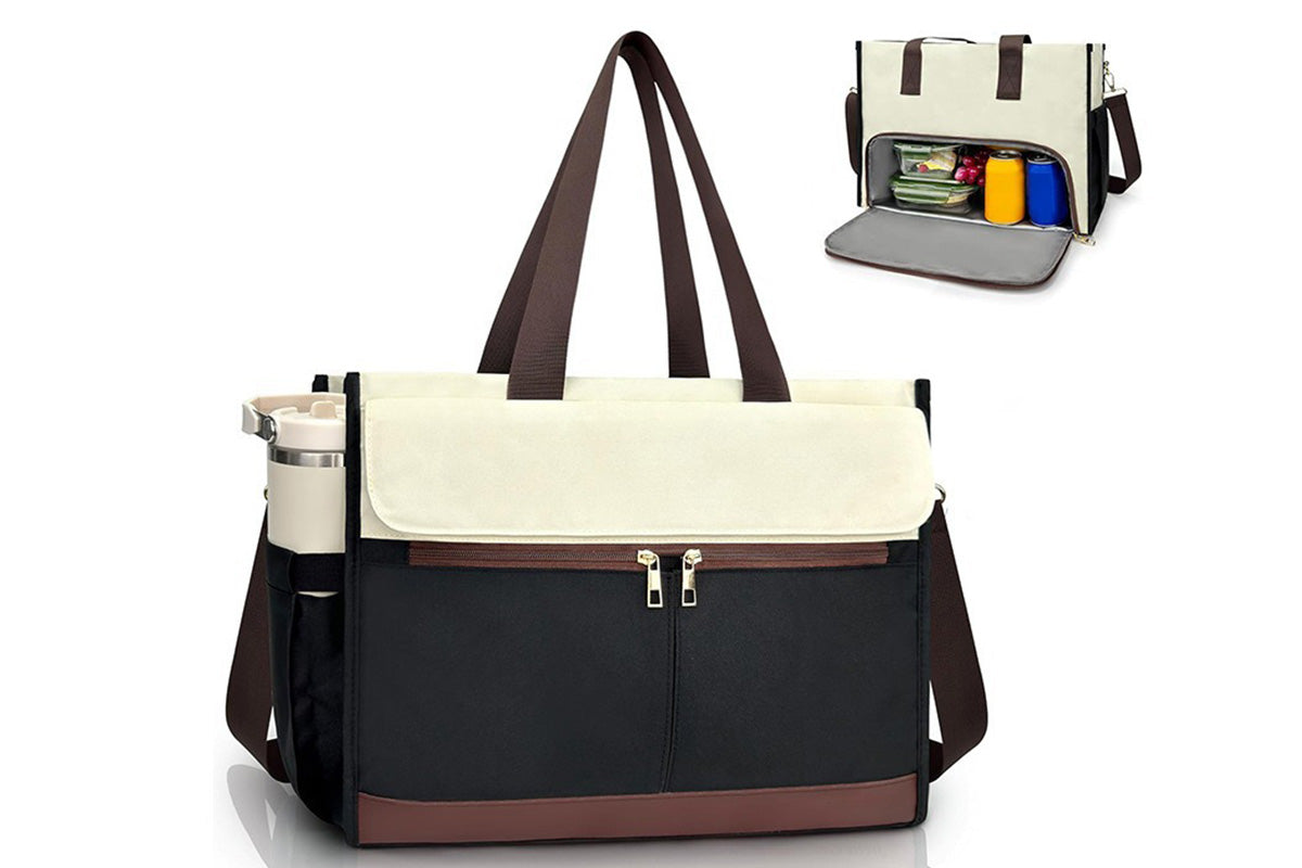 Lunch Tote Bag With Insulated Lunch Box Compartment For Travel And Leisure-Beige