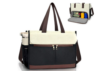 Lunch Tote Bag With Insulated Lunch Box Compartment For Travel And Leisure-Beige