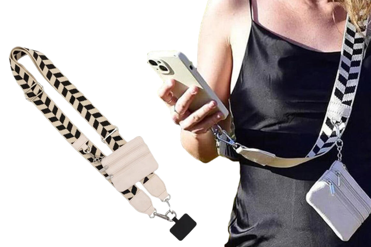 Phone Strap With Zippered Wallet Pouch Adjustable Phone Strap Crossbody Phone String-Apricot