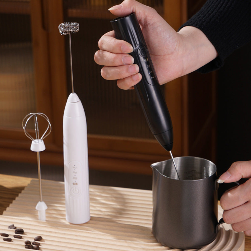 USB Charging Electric Egg Beater Milk Frother Handheld Drink Coffee Foamer-White