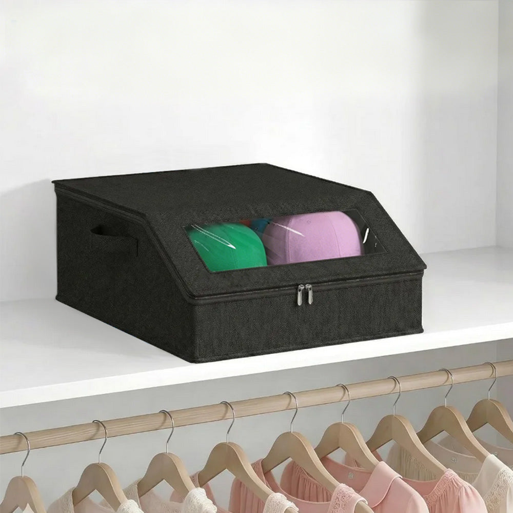 Large Capacity Hat Organizer Box Holds 30 Hats for Baseball Cap -Dark Grey