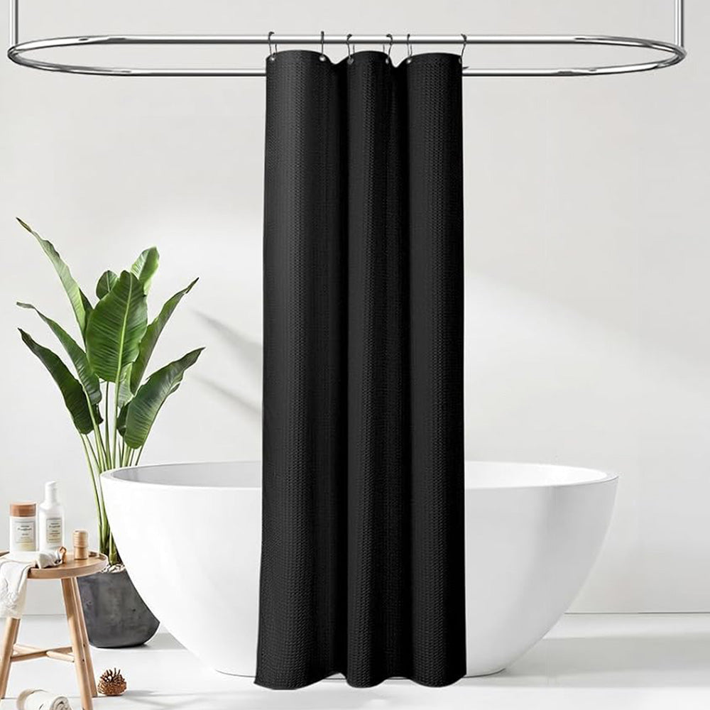 Waffle Weave Water Resistant Shower Curtain - Black