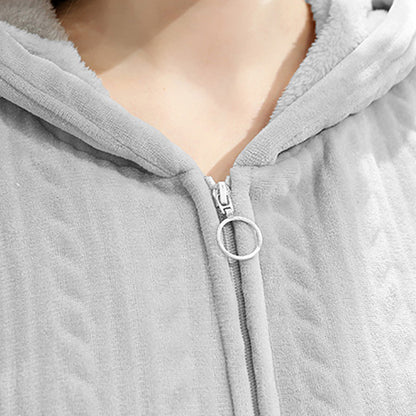 Unisex Bathrobe Fleece Robes Winter Warm Nightgown Sleepwear Pyjamas-Grey