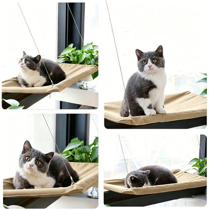 Strong Suction Cup Cat Window Hammock Breathable Mesh Cat Bed for Glass Window-Khaki