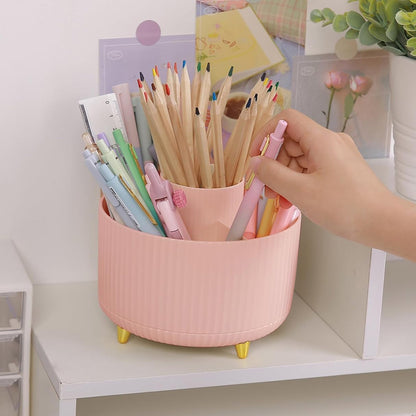360 Degree Rotating Desk Organizer with 4 Slots For Pencil and Pen Holder-Pink