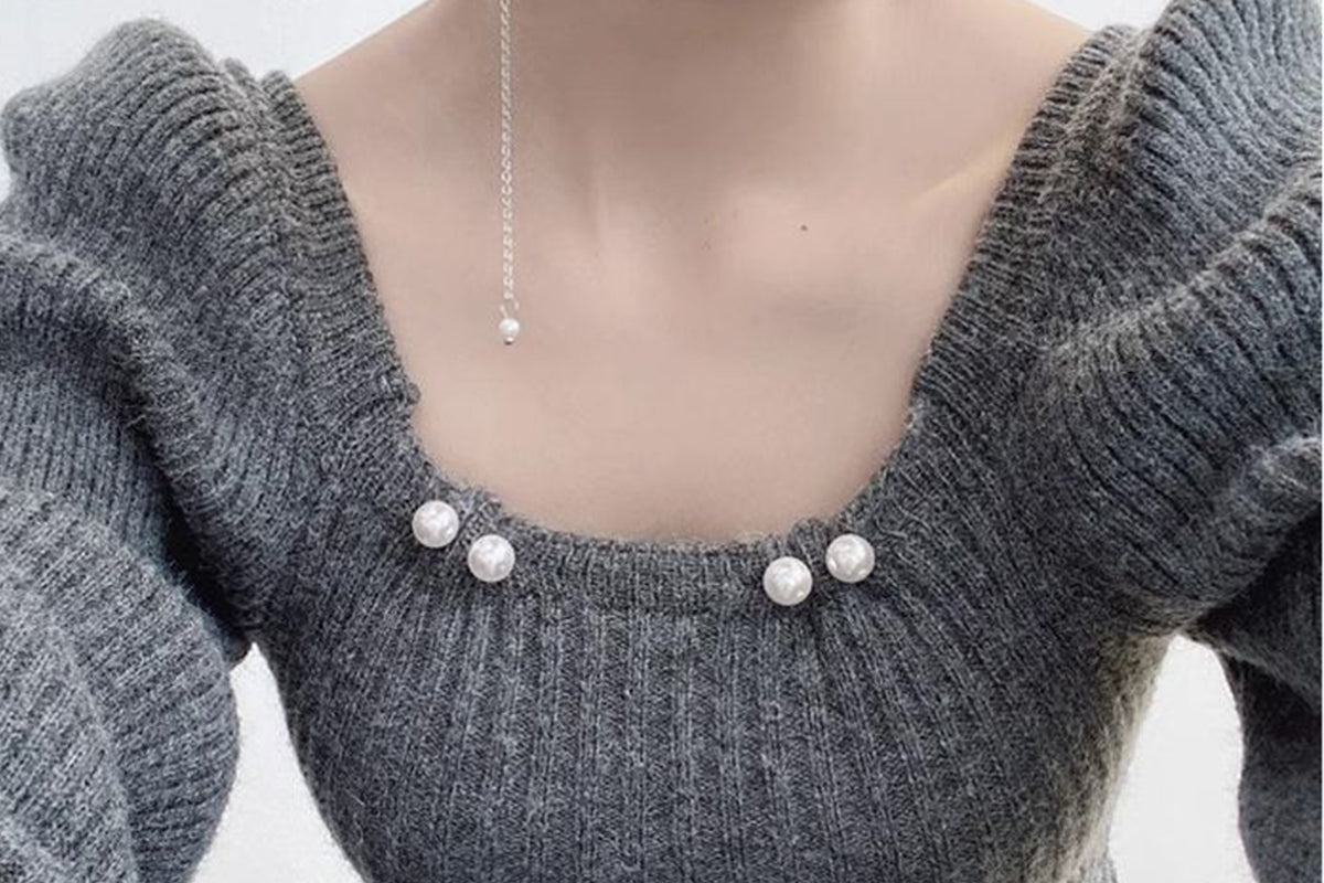 8Pcs Brooches Anti-Reveal Neckline Double Headed Artificial Pearl Curved Pin-ST1