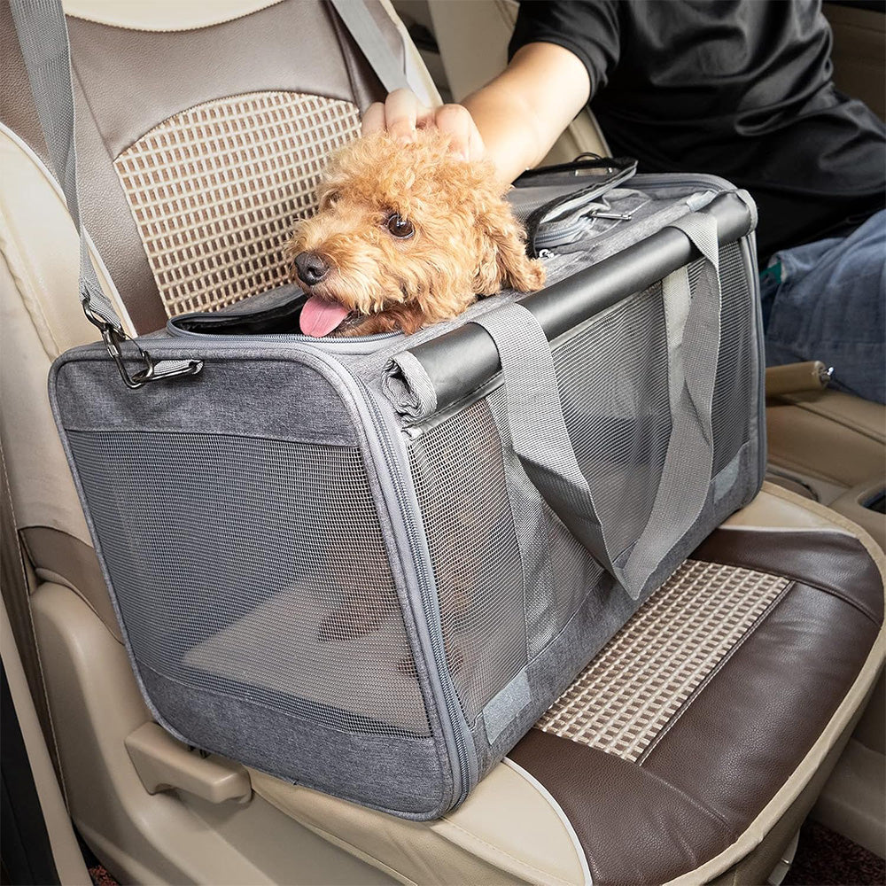 Pet Carrier for Large Cats Washable Dog Carrier Privacy Protection for Travel-grey