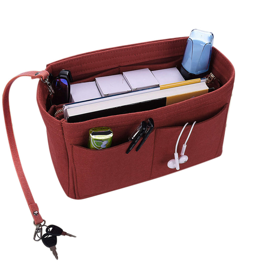 Thick Felt Tote Bag Organizer Insert with Multiple Pockets -Wine Red