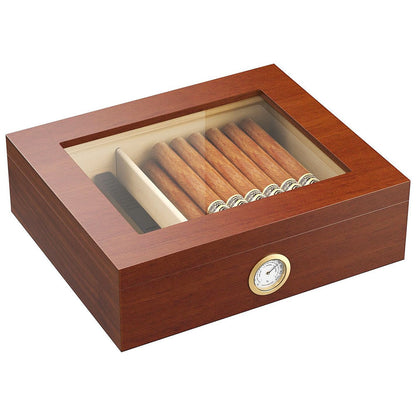 For 10 Cigars Cigar Humidor Desktop Box with Humidifier and Hygrometer Brown