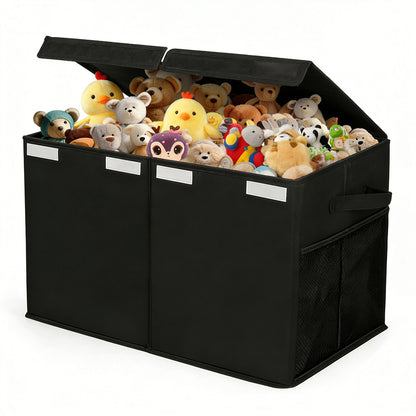 Foldable Toy Storage Organizer Box with Lid and Dividers-Black