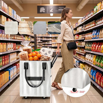 Reusable Grocery Bag Foldable Rolling Shopping Tote Bag - Silver