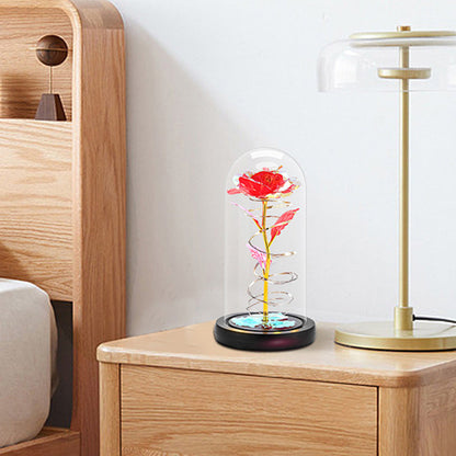 Eternal Rose Night Light in Glass Dome with LED for Bedroom Home Decor Red