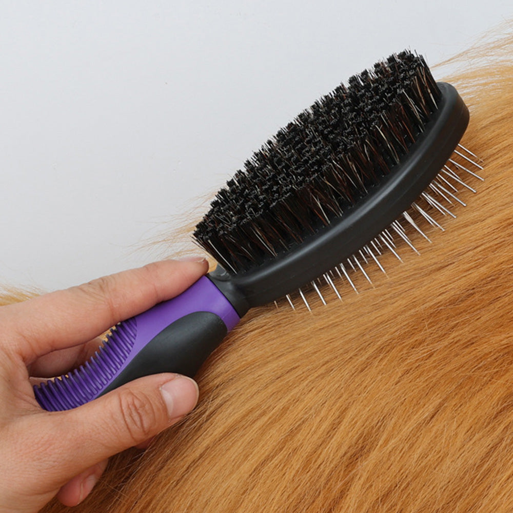 2PCS Pet Grooming Tools Pet Bath Brush Deshedding Dog Brush Suitable For Dogs Cats and Horses-Purple