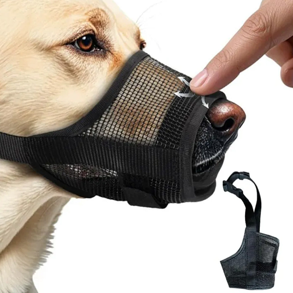 Dog Muzzle Air Mesh Adjustable Mouth Guard for Bark and Scavenging Prevention Black