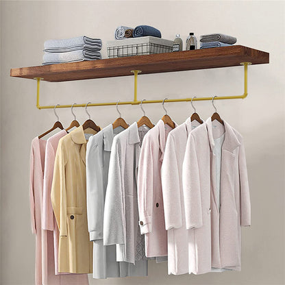 183cm Galvanized Carbon Steel Wall Mounted Clothes Rack - Gold