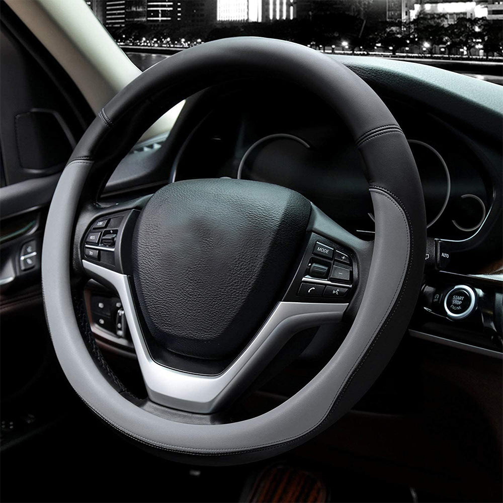 37-38cm Microfiber Leather Steering Wheel Cover-Grey