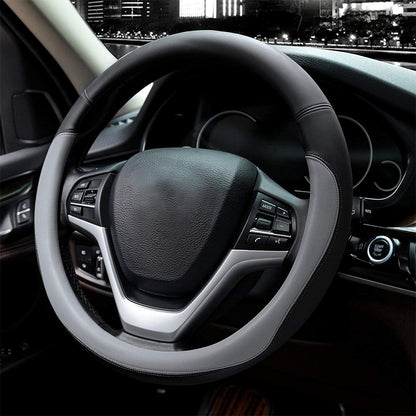 37-38cm Microfiber Leather Steering Wheel Cover-Grey