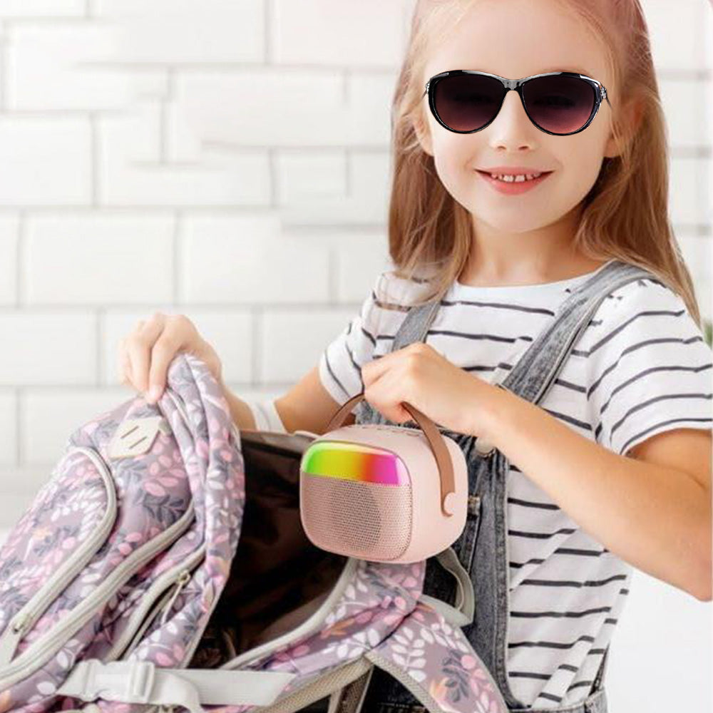 Mini Karaoke Machine with 2 Wireless Microphones Portable Bluetooth Speaker Singing Machine Pink