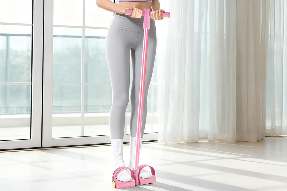 6 Tube Foot Pedal Resistance Band Ankle Puller Fitness Rope Pink