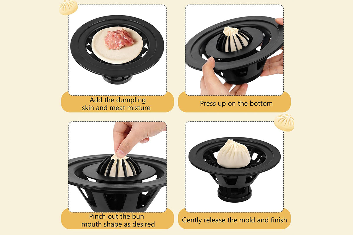 PP Baozi Maker Machine Pastry Pie Steam Bun Mold Non-Stick Beautiful Flower-Shaped Buns Mold-Black