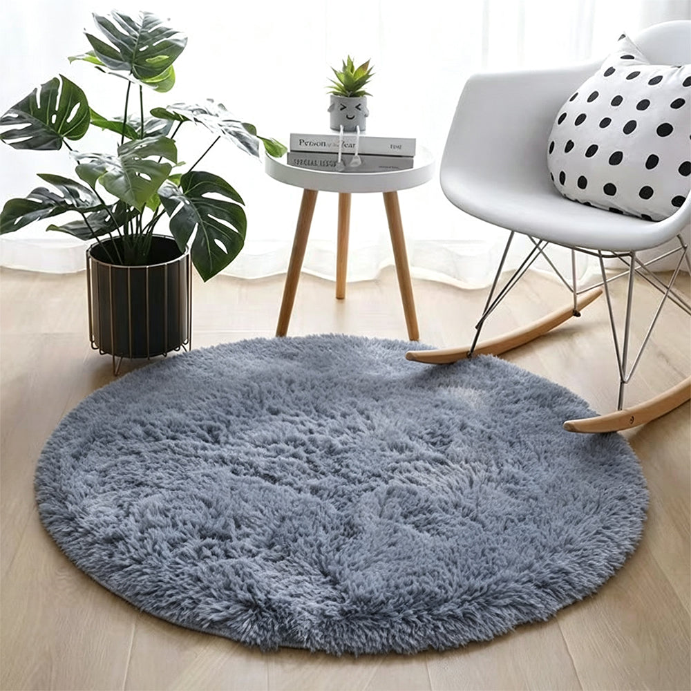 Round Plush Area Rug Soft Fluffy Non Slip Carpet-Grey