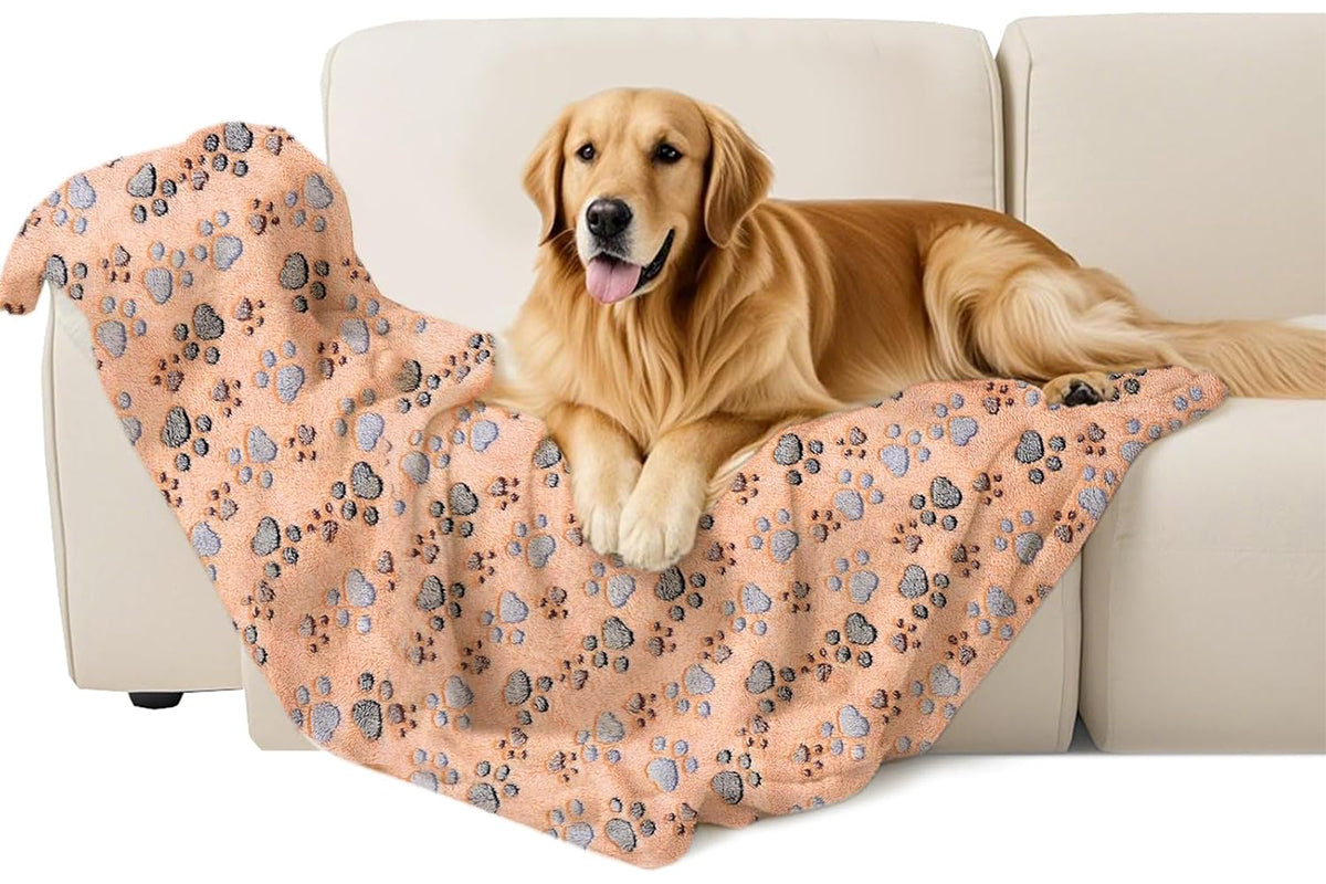 107x75cm Fluffy Fleece Dog Blanket Mat Paw Print Puppy Kitten Throw Blanket -Brown