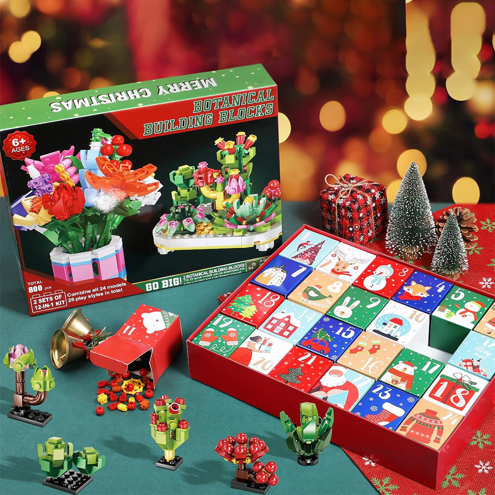 24 Days Surprise Botanical Building Blocks Advent Calendar Christmas Countdown Calendar Box Style 2